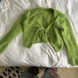 Green fuzzy crop top
